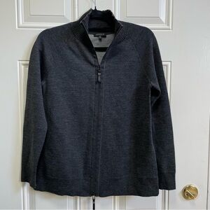 Lafayette 148 charcoal gray mock neck zip up wool blend cardigan S